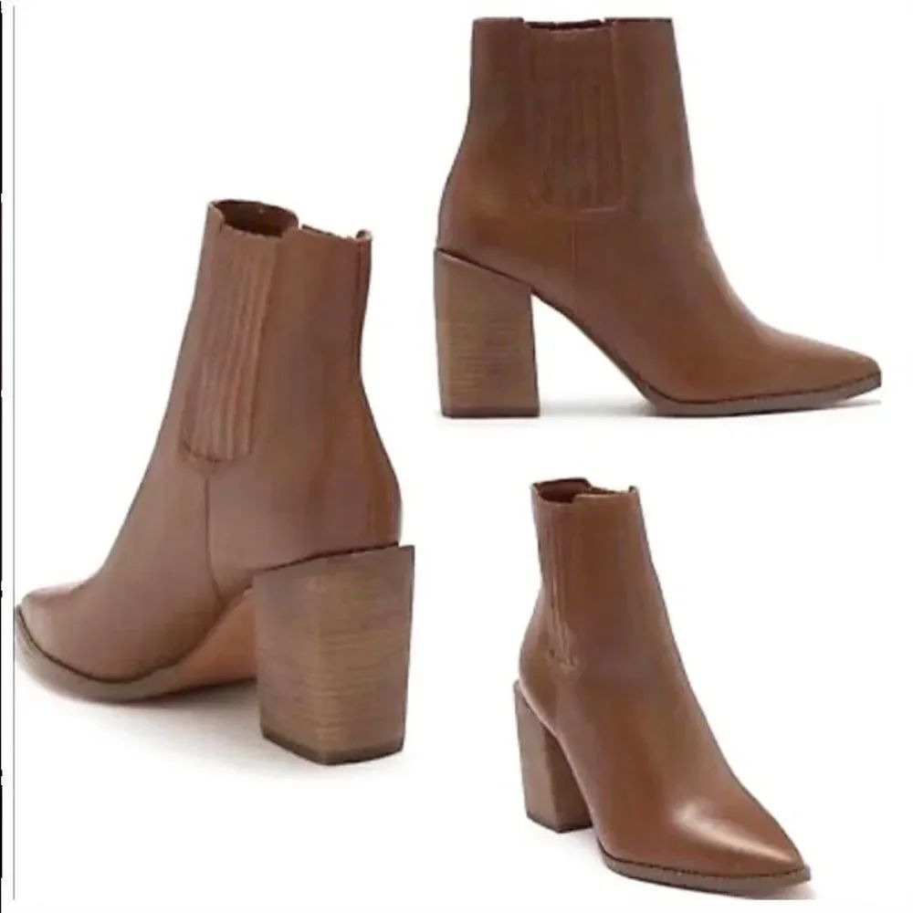 NEW Steve Madden Acton cognac leather block heel western boots bootie 10